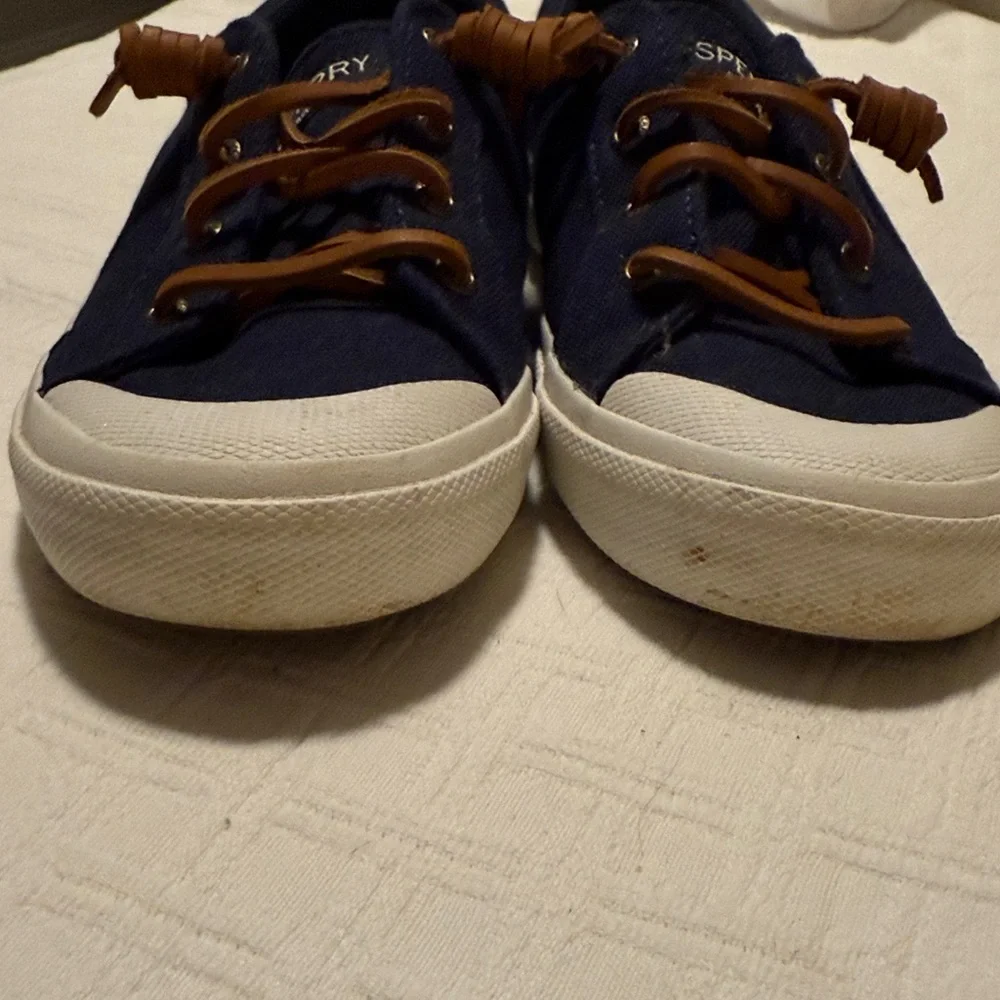 Sperry Canvas Boat Shoes Women’s 7.5 Blue Leather Laces Preppy Coastal - Picture 3 of 5
